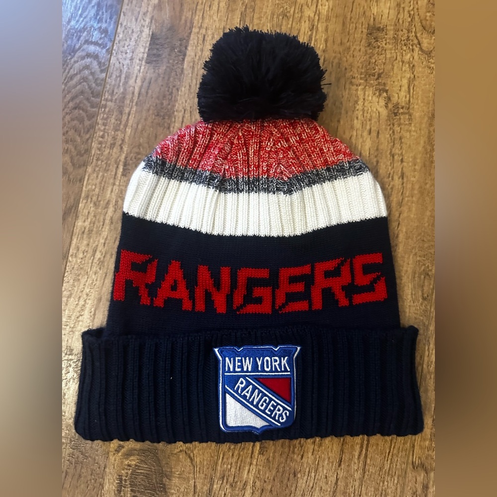 NHL NY Rangers Pom Knit Beanie Hat - Red, White & Navy 🏒